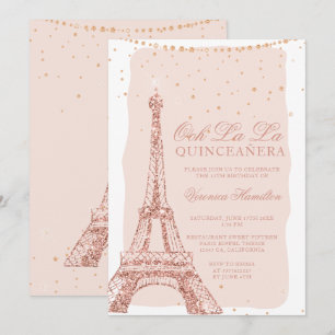 Eiffeltoren roos goud glitter blush quinceanera kaart