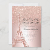 Eiffeltoren roos goud glitter metallic Sweet 16 Kaart (Voorkant)