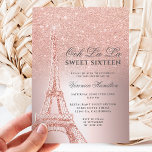 Eiffeltoren roos goud glitter metallic Sweet 16 Kaart<br><div class="desc">Een moderne,  chic en glamoureus zoete zestien met een handgetekend roos goudglitter frans Parijs thema Eiffel Tower met roos gouden glitter ombre gradiëntsparkles op de achtergrond van de metalen folie.</div>