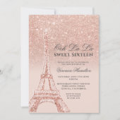 Eiffeltoren roos goud glitter roze Sweet 16 Kaart (Voorkant)