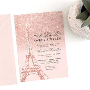 Eiffeltoren roos goud glitter roze Sweet 16 Kaart