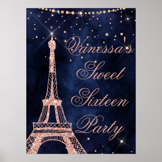 Eiffeltoren roos goud, zoet 16 welkomstteken poster (Voorkant)