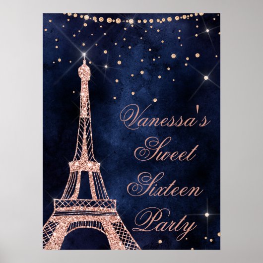 Eiffeltoren roos goud, zoet 16 welkomstteken poster (Voorkant)