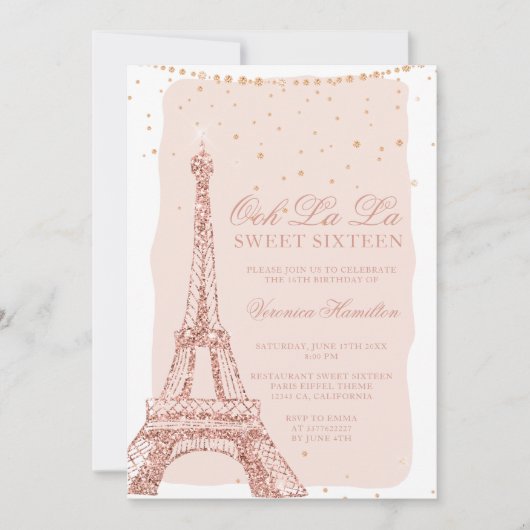 Eiffeltoren roos gouden glitter blush Sweet 16 Kaart (Voorkant)
