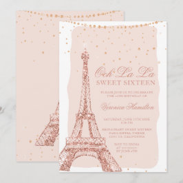 Eiffeltoren roos gouden glitter blush Sweet 16 Kaart