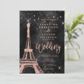 Eiffeltoren roos gouden glitter zwarte bruiloft kaart (Staand voorkant)