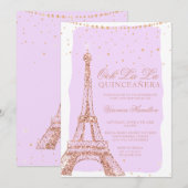 Eiffeltoren roos goudglitter paarse quinceanera kaart (Voorkant / Achterkant)
