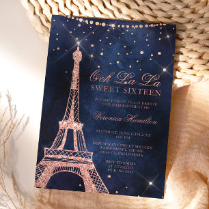 Eiffeltoren roos goudglitter sparkle Sweet 16 Kaart