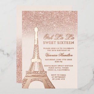 Eiffeltoren rose goud glitter roze Sweet 16 Folie Uitnodiging