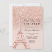 Eiffeltoren rose goud glitters roze chic dertien kaart (Voorkant)