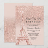 Eiffeltoren rose goud glitters roze chic dertien kaart (Voorkant / Achterkant)