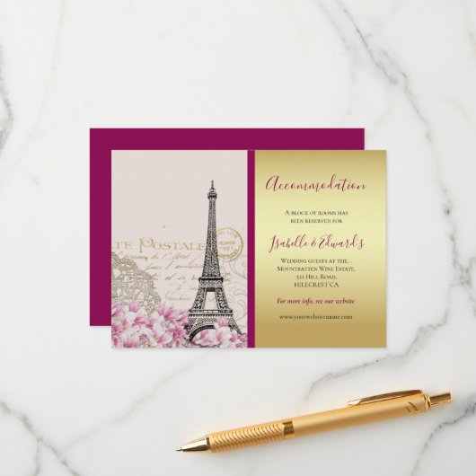 Eiffeltoren Roze bloesems Gold Bourgogne Informatiekaartje (Voorkant / Achterkant in situ)