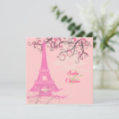 Eiffeltoren/roze/chocolade Trouwkaarten Kaart (Staand voorkant)