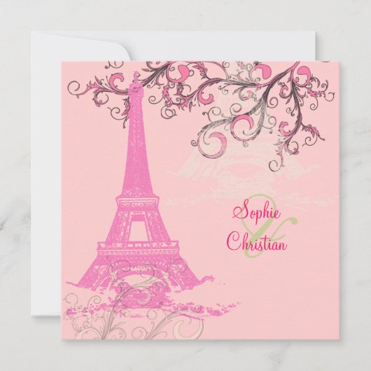 Eiffeltoren/roze/chocolade Trouwkaarten Kaart (Voorkant)