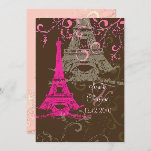 Eiffeltoren/roze/chocoladeweddenschappen Kaart (Voorkant / Achterkant)