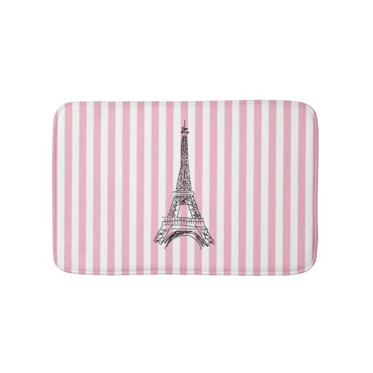 Eiffeltoren Roze en Witte Stripe Bath Mat (Voorkant)