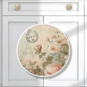 Eiffeltoren Roze Franse Vintage Bloemen Decoupage Keramische Knop