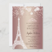 Eiffeltoren Roze Goud Glitter Sweet 16  Kaart (Voorkant)