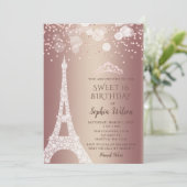 Eiffeltoren Roze Goud Glitter Sweet 16  Kaart (Staand voorkant)