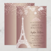 Eiffeltoren Roze Goud Glitter Sweet 16 Kaart (Voorkant / Achterkant)