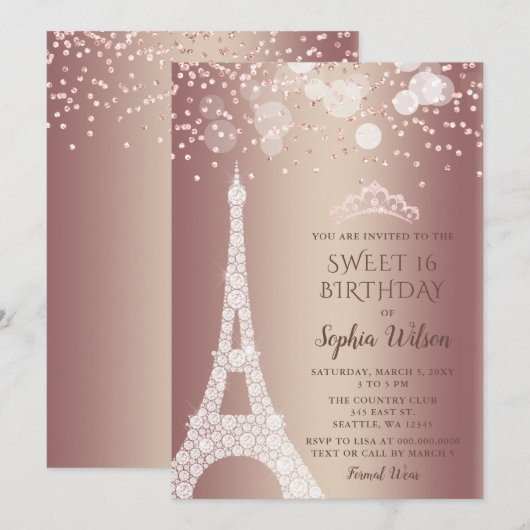 Eiffeltoren Roze Goud Glitter Sweet 16  Kaart (Voorkant / Achterkant)