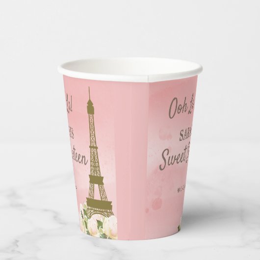 Eiffeltoren Roze Goud Sweet 16 Papieren Bekers (Rechts)