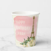 Eiffeltoren Roze Gouden Glitter Gelukkige Verjaard Papieren Bekers (Achterkant)