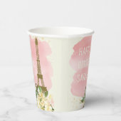 Eiffeltoren Roze Gouden Glitter Gelukkige Verjaard Papieren Bekers (Rechts)