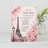 Eiffeltoren Roze Paris Bruidsuitnodiging Kaart (Staand voorkant)