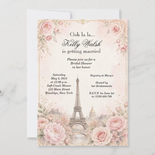Eiffeltoren Roze Paris Bruidsuitnodiging Kaart (Voorkant)