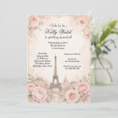 Eiffeltoren Roze Paris Bruidsuitnodiging Kaart (Staand voorkant)