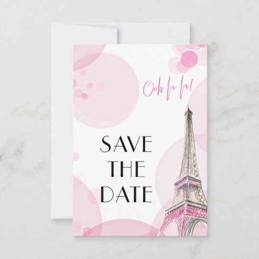 Eiffeltoren Roze Paris Sweet 16 Save The Date (Voorkant)
