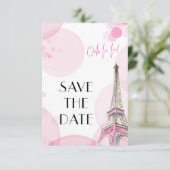 Eiffeltoren Roze Paris Sweet 16 Save The Date (Staand voorkant)