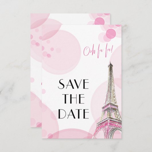 Eiffeltoren Roze Paris Sweet 16 Save The Date (Voorkant / Achterkant)