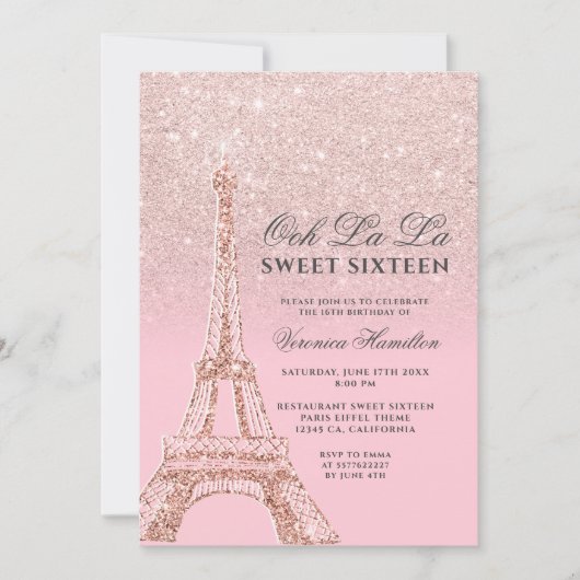 Eiffeltoren roze roze roze roze roze goudglitter S Kaart (Voorkant)