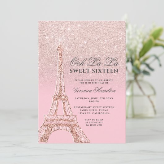 Eiffeltoren roze roze roze roze roze goudglitter S Kaart (Staand voorkant)