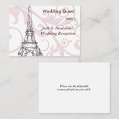 Eiffeltoren & roze Scroll Receptie Tafelkaarten Plaatskaartje (Voorkant / Achterkant)