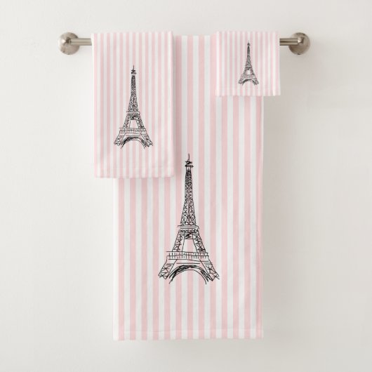 Eiffeltoren Roze Streep Badhanddoekenset Bad Handdoek (Insitu)