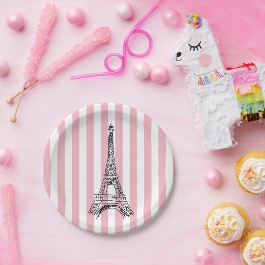 Eiffeltoren roze streep papier Borden Papieren Bordje (Feest)