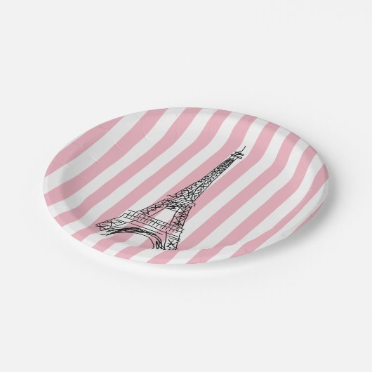 Eiffeltoren roze streep papier Borden Papieren Bordje (Gekanteld)