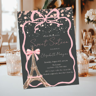 Eiffeltoren Roze Strik Stippen Grijs Sweet 16 Kaart