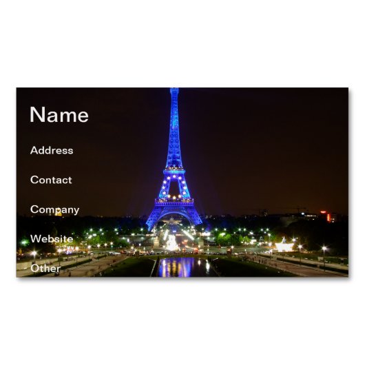 Eiffeltoren 's nachts in Parijs Magnetisch Visitekaartje (Voorkant)