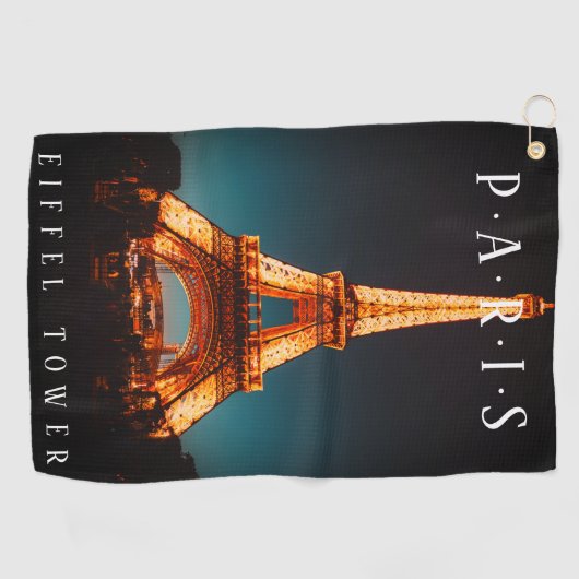 Eiffeltoren 's nachts, Parijs, DIY White Text Golfhanddoek (Horizontaal)