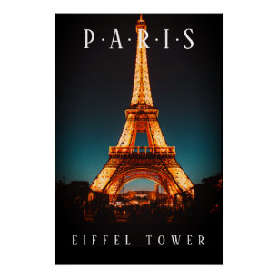 Eiffeltoren 's Nachts, Parijs, Zwarte Poster