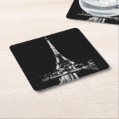 Eiffeltoren 's nachts zwart-wit onderzetter (Schuin)