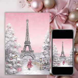 Eiffeltoren, Santa, Paris chique roze kerst Feestdagen Kaart
