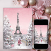 Eiffeltoren, Santa, Paris chique roze kerst Feestdagen Kaart