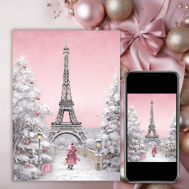 Eiffeltoren, Santa, Paris chique roze kerst Feestdagen Kaart