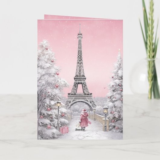 Eiffeltoren, Santa, Paris chique roze kerst Feestdagen Kaart (Achterkant)