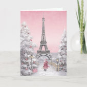 Eiffeltoren, Santa, Paris chique roze kerst Feestdagen Kaart (Voorkant)